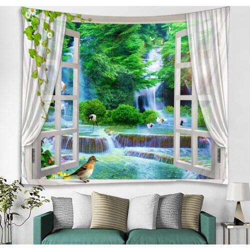 Window Scenery Tapestry Bedroom Living Room Decoration Hanging Cloth Natural Photographic Background Cloth Tapestry Art Carpet