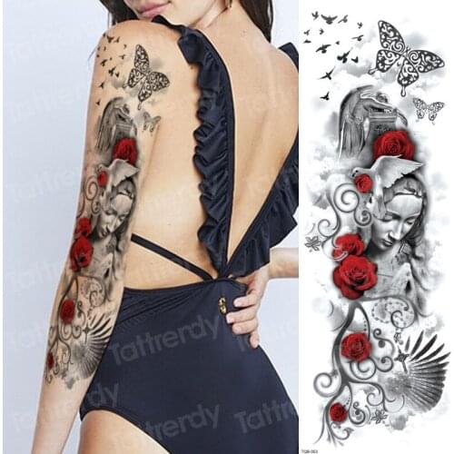 Temporary tattoo sticker rose death water transfer tattoo arm sleeves girls women tatoo & body art super large tattoos decal men