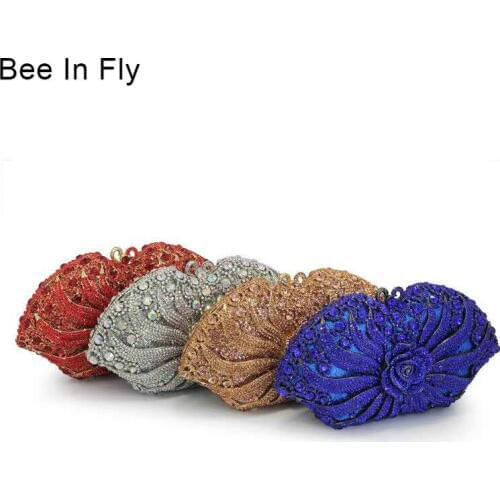 Hollow Out Womens Fashion Dimaond Crystal Evening Bags Metal Rhinestone Clutches Wedding Party Cocktail Handbags and Purses