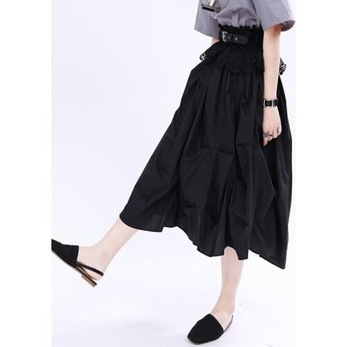 High-Rise Irregular High Waist Skirt Elastic Waist Multi-Wrinkle Design A Line Skirts White Black Cotton Street Style
