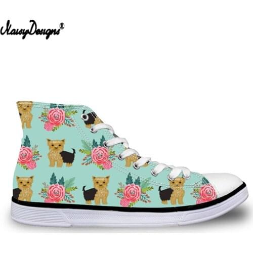 Noisydesigns 2021 Cute Animal Floral Printed Women High Top Vulcanize Shoes Female Lace-up Canvas Shoes Womens Sneakers Shoes