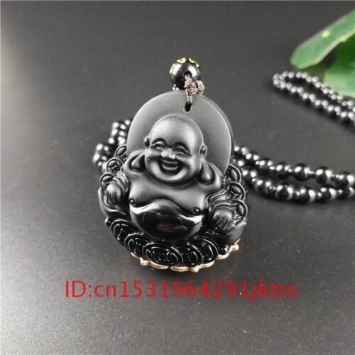 Women Jewelry Amulet Obsidian Fashion Pendant Chinese Beads Gifts Charm Necklace for Natural Black Buddha Jade