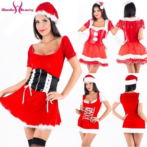 Santa Claus Women Velvet Dress Sexy Role-play Christmas Xmas Cosplay Costumes Halloween Short Sleeve Off Shoulder Santa Dress