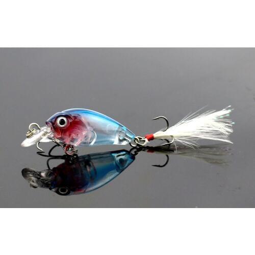 1pcs 3.6cm 4g Fishing Lures Mini Crankbait 3D Fish Eye Crank Baits Isca Artificial Lure Bait With Feather Hook Fishing Wobblers