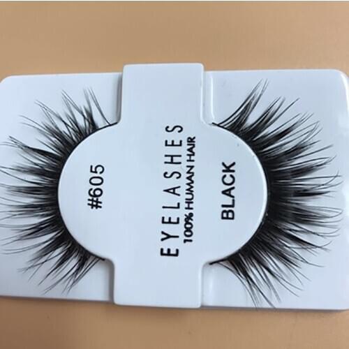 100% human hair full false eyelashes factory best selling false eyelashes 605 # high-grade fiber eyelashes