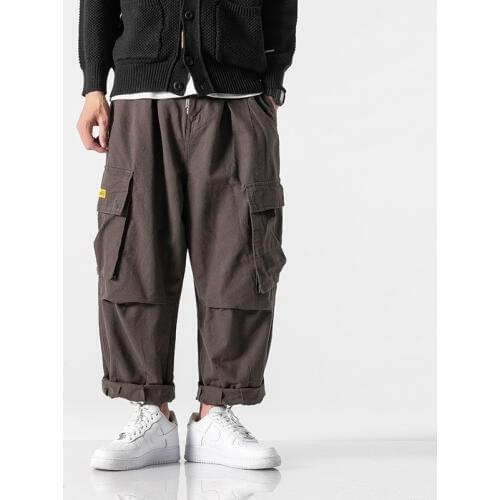 2019 autumn Japanese solid color overalls multi-pocket mens casual pants loose tide brand straight pants