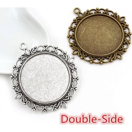 5pcs 35mm Inner Size Bronze Antique Silver Plated Double Side Cabochon Blank Base Setting Charms Pendant DIY Jewelry Findings