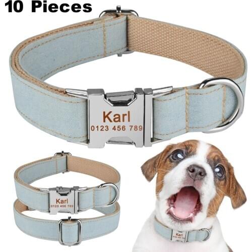 AiruiDog Personalized Dog Collar Durable Nylon Puppy Name ID Free Engraved on Buckle XS-L Dog Tags Pet Supplies 10 Pieces