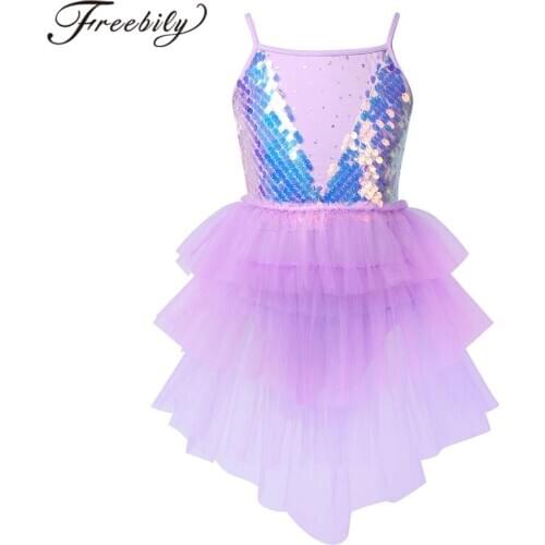 Ballet Dress For Girls Kids Sleeveless Sparkly Sequins Mesh Dance Ballet Tutu Dress Gymnastics Leotard Girl Dancewear Ballerina