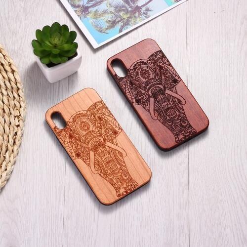 Elephant Vintage Indian Floral Henna Engraved Wood Phone Case Coque For iPhone 12 6Plus 7 7Plus 8 8Plus XR X XS Max 11 Pro Max