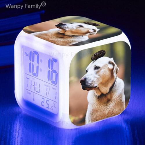 Cute Husky Dog LED Alarm Clock 7 Color Glowing Digital Alarm Clock For Kids room Desktop Night Light Electronic Watches Clock