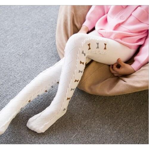 DHL 200pcs Girls Bowknot Pantyhose Fashion Knitted Cotton Cute Long Stockings Baby Pantyhose For 2-8 T