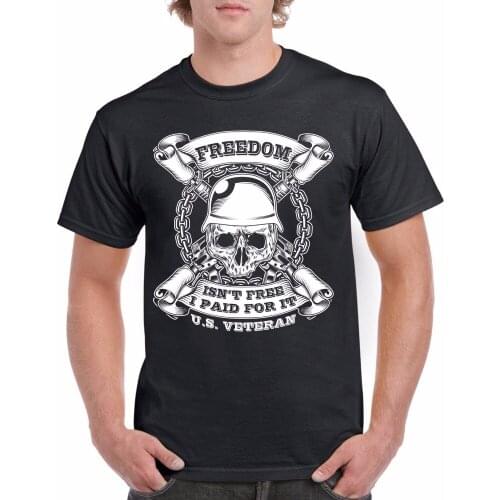 Mens Fashion Summer Short Sleeve Cotton T-Shirt US Veteran Freedom Hero Gift War Skull Gun Military Army Retired T Shirt New