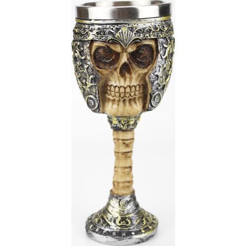 Gothic Wine Goblet Style Viking Pirate Skull Retro Stainless Steel&Resin Wine Glass BEST Birthday Halloween Gifts Bar Drinkware