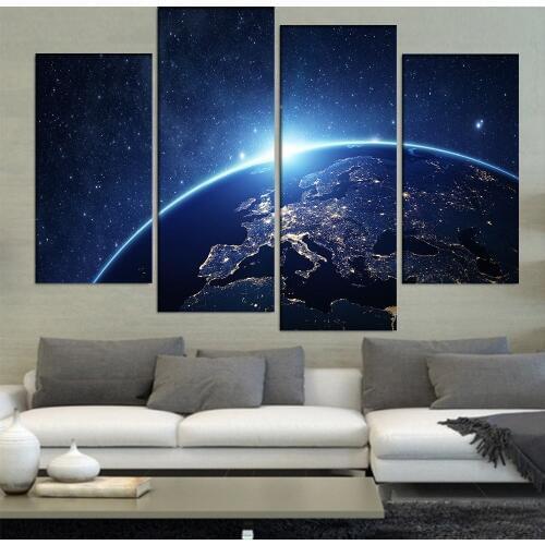 Earth From Space 4 Pieces Canvas Art Canvas Paintings Poster HD Decorations For Home Wall Art Prints Canvas Unframed