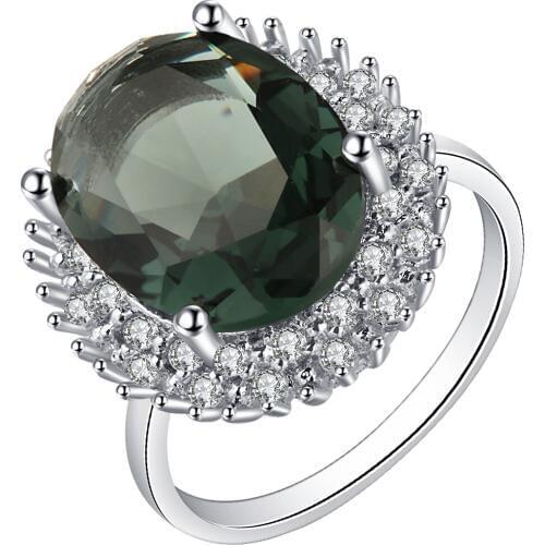 Silver Color Big Oval-cut 5ct Egg Shaped Clear green Cubic Zirconia Finger Ring luxury gift Distribution wedding jewelry