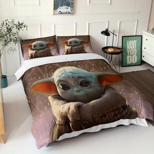 Disney Star Wars Baby Yoda Series Pattern Bedding Set Comfortable Duvet Cover Pillowcase Boys Bedroom Decoration Home Textile