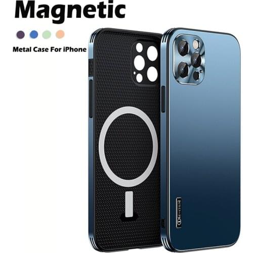 Magnetic Metal Anti-Drop Phone Case For iPhone 12 Pro Max Cover 12Pro 12 Mini Laser Metal Brushed Lens Anti-Fall Protection Case