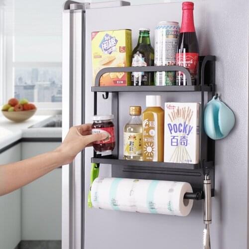 Multi-layer Storage Holders Creative Refrigerator Side-mounted Magnetic Rack Kitchen Hanging Towel Wrought Iron Shelf Organizer