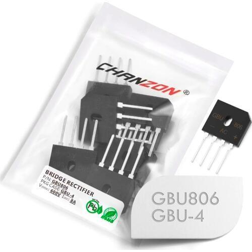 10 Pcs GBU806 Bridge Rectifier Diode 8A 600V GBU-4 (SIP-4) Single Phase Full Wave 8 Amp 600 Volt GBU 806 Silicon