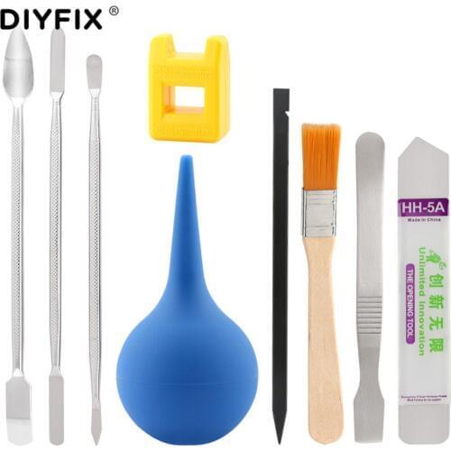 DIYFIX 9in1 CellPhone Repair Tools Set Metal Spudger Air Dust Blower Cleaner Magnetic Pick Up Tools for Phone Tablet Computer
