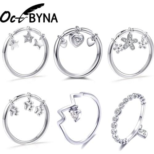 Octbyna Classic Romantic Heart-shaped Star Clear CZ Dangle Finger Pan Ring For Women Wedding Engagement Rings Party Jewelry