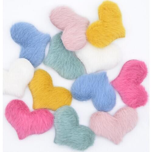 Wholesale 60Pcs Soft Plush Mink Hair Heart Applique for DIY Clothes Hat Shoes Sewing Supplies Patches Hair Clips Bow Decor L57