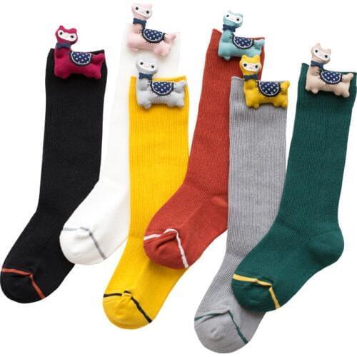 Autumn Baby Girls Long Socks Fashion Cartoon Children Knee High Sock Cotton Candy Color Stripe Leg Warmers Kids Girl Socks 1-8Y