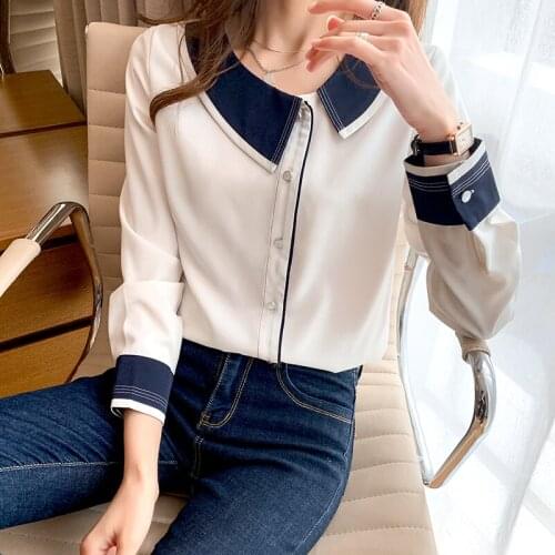 Autumn Womens Shirt Skew Collar Blouses for Women Long Sleeve Top Women White Button Up Clothing Female 2021 New Basic Shirt OL