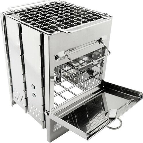 Portable Outdoor Grill Rack Stainless Steel Stove Camping Roaster Charcoal Barbecue Stove Mini Square Picnic Cookware Stove