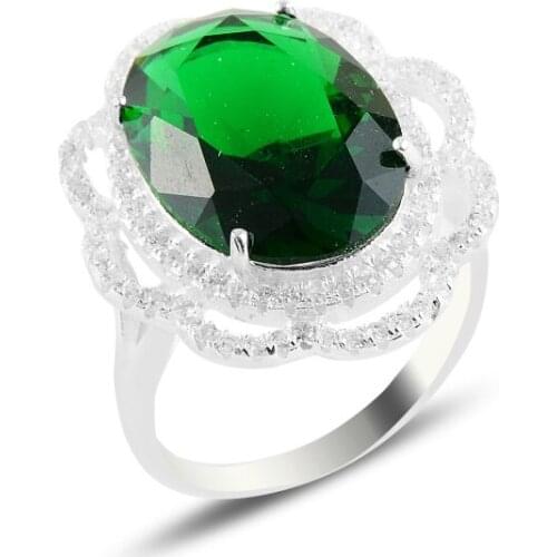 Silver 925 Sterling Emerald Zircon Engagement Ring