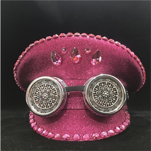 Steampunk Women Fashion Pink Police Hat With Metal Classes Performance Military Hat Captain Hat 3 Size
