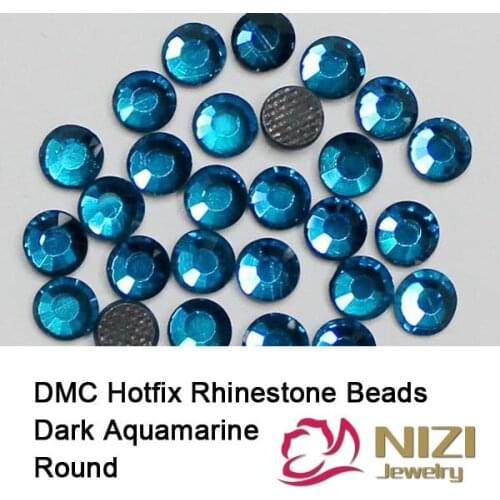 Strass DMC Hotfix Rhinestones For Garment Accessories Dark Aquamarine Flatback Round Glass Chatons Glue Backing DIY Decoration