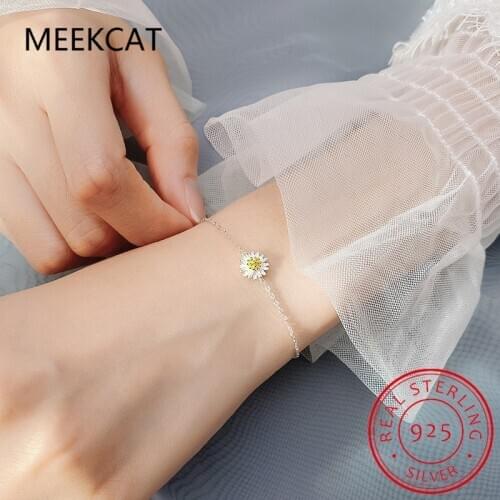 MEEKCAT Real 925 Sterling Silver Darling Daisy Chain Bracelet for Fashion Women Compatible with Jewelry Special Store Jewelry