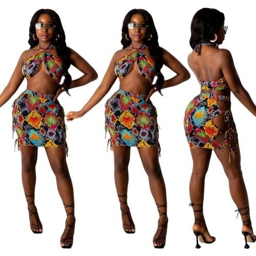 Fag Printing Unique Women Sexy Wrap Chest Skirt Suit Strap Curve Dress