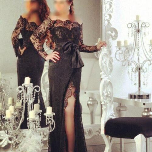 Off the Shoulder Long Sleeve Evening gown Split Side Floor Length 2018 Black Arabic Special Occasion mother of the bride dresses