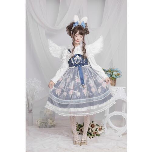 Palace sweet princess lolita strap dress vintage falbala high waist printing victorian dress kawaii girl gothic lolita cos loli