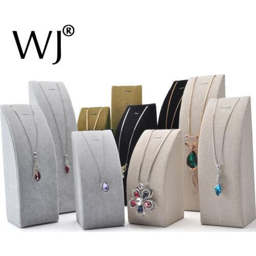 Top-grade Pendant Necklace Display Stand Shelf Long Chian Jewelry Displaying Organizer Holder Rack Showcase Velvet/wood 3pcs/set