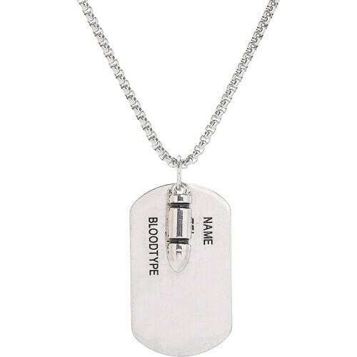 High Quality Fashion Men Military Army Bullet Charm Dog Tags SINGLE EMBOSSED Chain Pendant Necklace Jewelry Gift