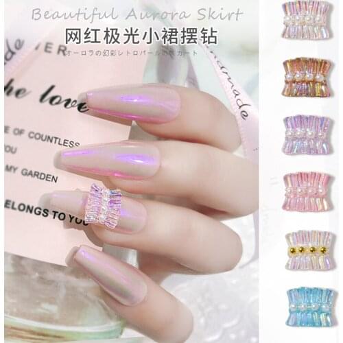 10Pcs Aurora Skirts Japanese Nail Decorations With Pearl Dress Peplum Kilts For Poly Polish Manicure Gel DIY Accessories 9.5X8mm