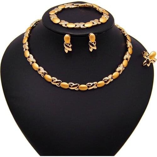 Yulaili Wholesale American Fashion New Woman Girl Party Wedding Gift 18k Big Plated XO Jewelry Sets Delicate Four Piece Set