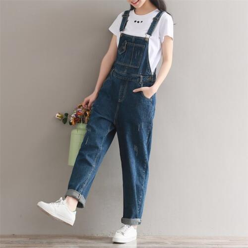 Women Denim Jumpsuit 2018 Bib Jeans Overalls Casual Basic Long Trousers Large Size Leisure Loose Pants Wide Leg Rompers ZL6720