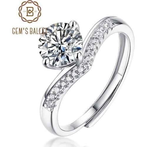 GEMS BALLET 925 Sterling Silver Moissanite Rings Fashion Diamond Bands 1CT Women Engagement Bridal Classic Fine Ring Jewelry
