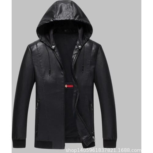 202 Haining mens sheep leather jacket hooded slim Korean youth motorcycle clothes handsome coat fashion