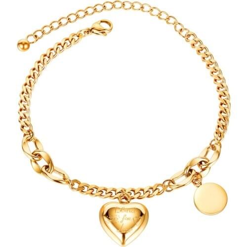 2020 charm love heart round bracelets for women fashion kpop rose gold stainless steel wristband bijoux accessories wholesale