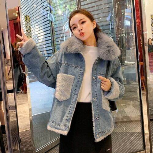 2020 Fashion The New Loose Detachable Fur Collar Splice Cowboy Cotton Clothing Free Shipping