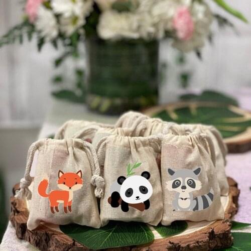 5pcs Panda Fox candy gift bags jungle Woodland forest animal wild themed birthday party baby shower table decoration supplies