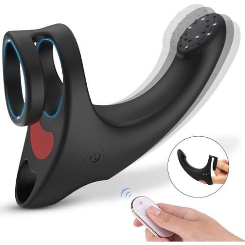 9 Modes Vibrating Penis Massager Ring Dildo Vibrator for Men Chastity Belt Remote Control Testicle Vibrator Sex Toys for Couples