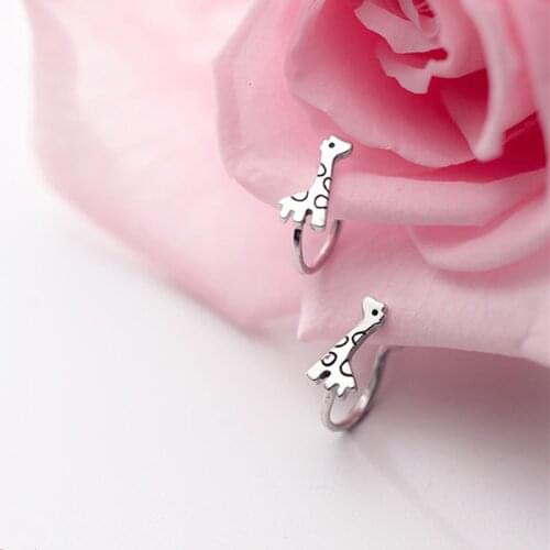 925 Sterling Silver Giraffe Animal Clip on Earrings Without Piercing for Baby Girls Kids Party Sweet No Hole Ear Clip