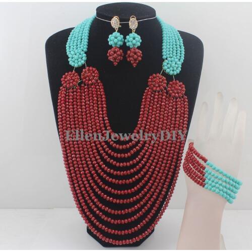 African Costume nigerian Wedding bridal beads Jewelry Set African style Crystal beaded necklace women Jewelry Set W12047